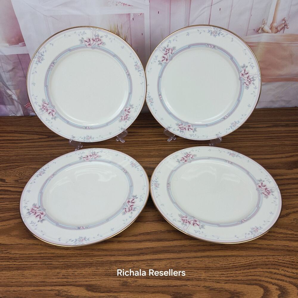 Noritake Magnificence 10 5/8" Dinner Plates Lot Of 4 9736 Bone China Floral Rose